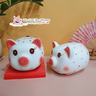 Heo đất lợn đất chấm bi gốm sứ đựng tiền tiết kiệm size 2 và size 3