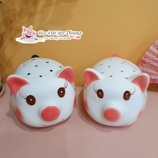 Heo đất lợn đất chấm bi gốm sứ đựng tiền tiết kiệm size 2 và size 3