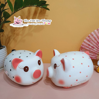 Heo đất lợn đất chấm bi gốm sứ đựng tiền tiết kiệm size 2 và size 3