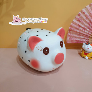 Heo đất lợn đất chấm bi gốm sứ đựng tiền tiết kiệm size 2 và size 3