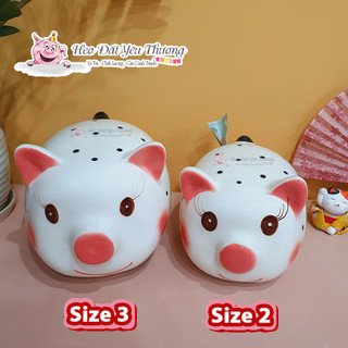 Heo đất lợn đất chấm bi gốm sứ đựng tiền tiết kiệm size 2 và size 3
