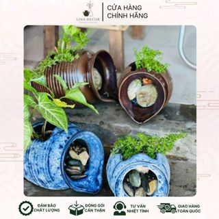 Bình Gốm Thác Nước(Lẻ 1 chiếc), Lu Thác Nước Trang Trí Bể Cá, Chậu Cảnh Phong Thuỷ