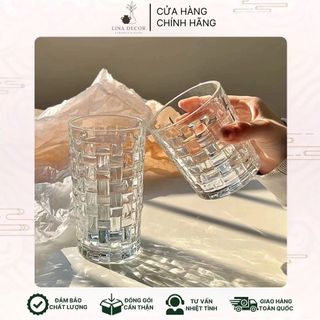  Ly Thuỷ Tinh Cốc Thuỷ Tinh Hoạ Tiết Kẻ Caro Thiết Kế Sang Trọng Thích Hợp Decor Đựng Trà Cafe,... 