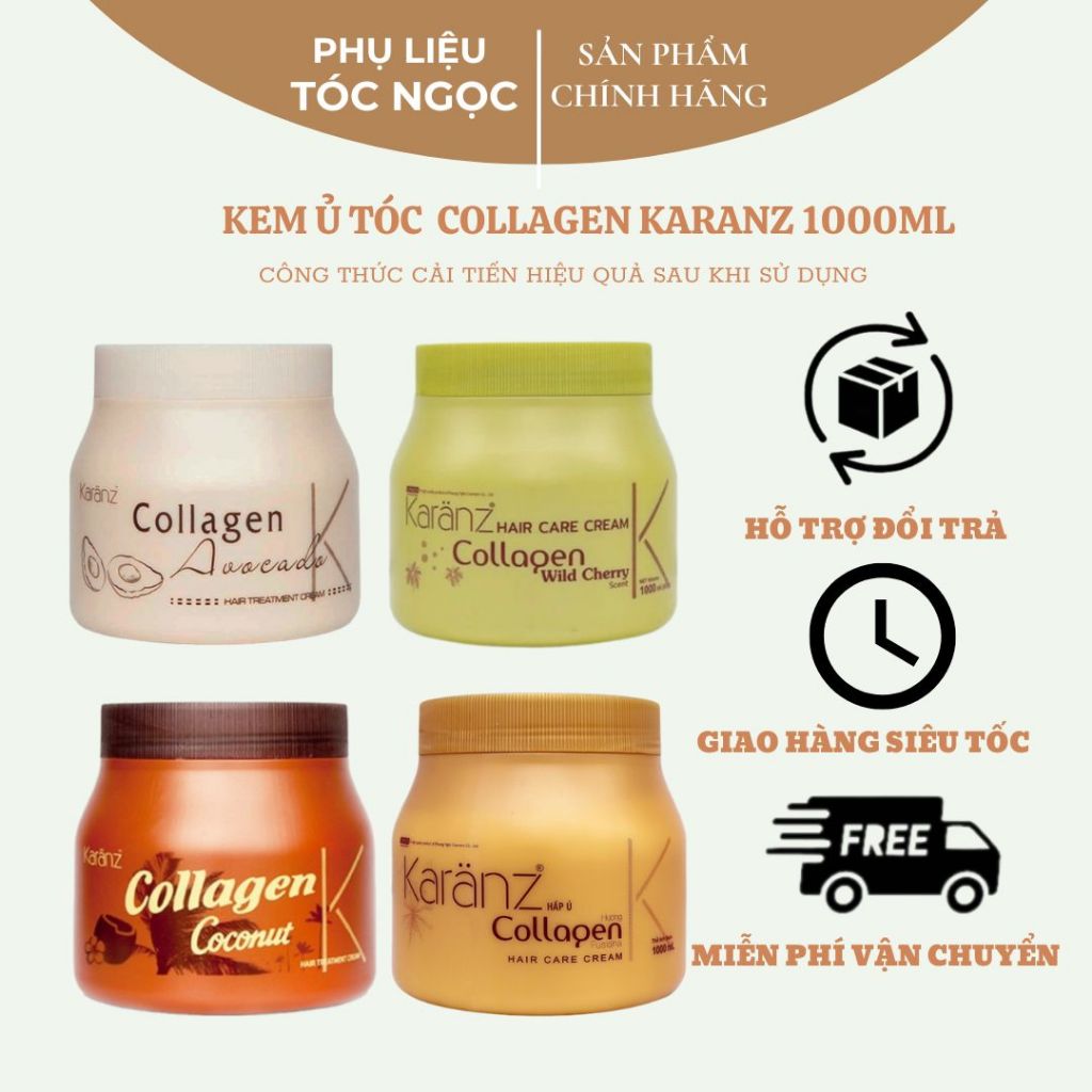 Kem ủ tóc, dầu xả tóc 900g collagen karanz ủ tóc phục hồi hư tổn dưỡng óng ả Giảm gãy rụng