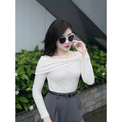 Áo Thun Giữ Nhiệt Nữ Dài Tay Chính Hãng Evalover – Cotton Nhật Co Giãn 4 Chiều, Phối Nơ Ngực