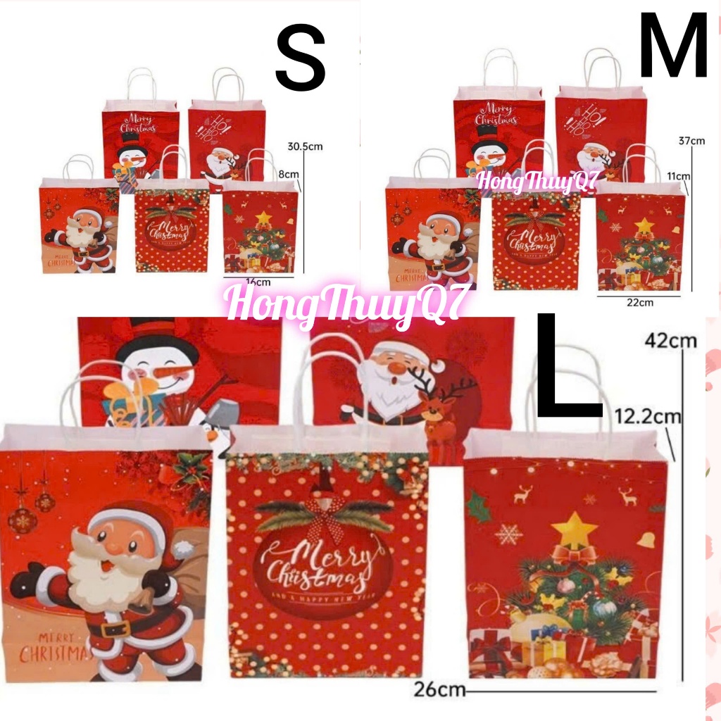 Túi Giáng sinh giấy Kraft đựng quà tặng Noel 21x15+8cm /10.52/- HongThuyQ7