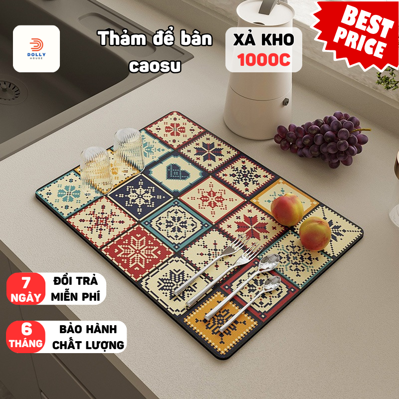 Thảm Thấm Hút Nước Nhanh Khô, Chất Liệu Da Nappa Đế Cao Su Chống Trượt, Thảm Lót Ly Thấm Nước Cho Nhà Bếp dollyhouse