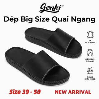  Dép Nam Quai Ngang Big Size Khâu Đế GENKI Màu Đen Đế Cao Su Chống Trơn Trượt Đế Bằng 