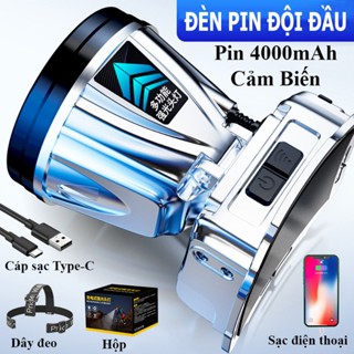  Đèn Pin Đội Đầu Siêu Sáng Pin 4000mAh Dùng 10-15 Tiếng 3 Chế Độ Sáng Chống Nước Sạc Cho Điện Thoại 