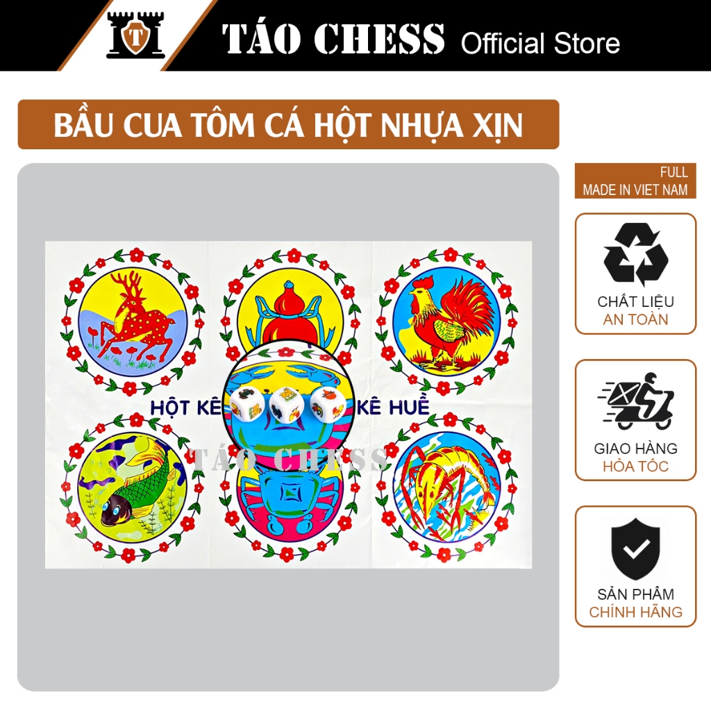 Bộ Bầu Cua Tôm Cá Bàn Giấy Hột Nhựa Xịn - Trò chơi lắc bầu cua giải trí vui vẻ ngày tết