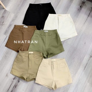 nhatran CO DÃN - Quần đùi short jean nữ phom ôm cạp cao lai viền nhiều màu chất Denim Pants Women MS204
