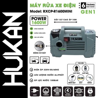  Máy rửa xe Hukan RXCP-R1600mini Máy xịt rửa Công Suất 1600W Lõi Đồng - Siêu Nhẹ Chỉ 3Kg 