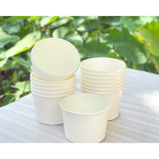 Lốc 50 Cốc Cừu thấp 260ml thấp, tô giấy đựng kem nắp cầu, ly giấy dùng 1 lần đựng kem