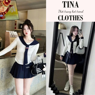 Set thu đông nữ sang chảnh áo thun mĩ chân váy ngắn Tina, set áo chân váy xếp ly phong cách Hàn Quốc hcom3031