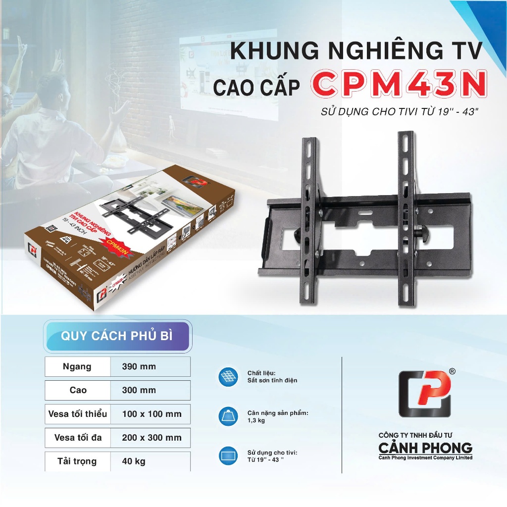 Khung treo tivi áp tường dạng mâm CPM43N (19in -43in)- Cảnh Phong