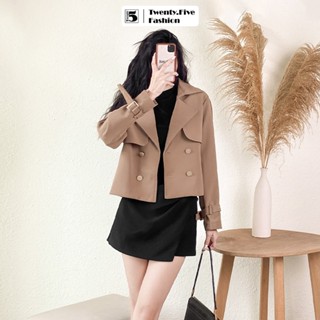  Áo khoác mangto nữ dáng ngắn Twentyfive 2 ve cổ cúc cài tay bo đai phong cách Hàn Quốc 5063 