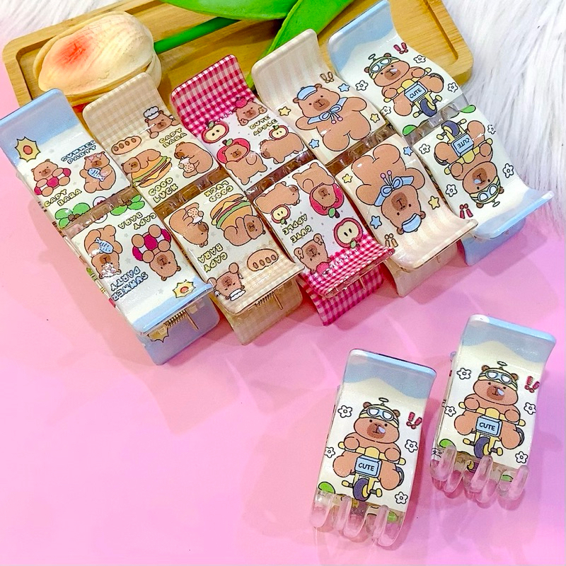 Kẹp Càng Cua 5 Răng Hoạ Tiết Capybara - Kẹp Tóc Càng Cua Capybara Nhựa Mica Cực Xịn