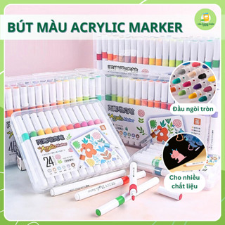 Bút màu Acrylic Marker vỏ nhựa bản tăng mực cao cấp màu sắc tươi sáng 12/24/36/48/60 vẽ vải, thủy tinh, giấy