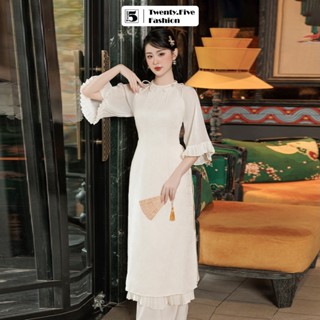Áo dài nữ Twentyfive cổ tết thừng, có kèm 2 nơ cách điệu, tay dài loe nhẹ DH69 (Không kèm quần)
