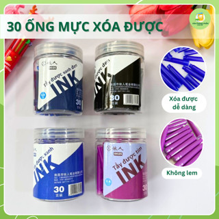Hộp 30 ống mực tẩy xóa được cho bút máy viết nhanh khô không lem màu xanh, tím, đen cỡ 3,4mm