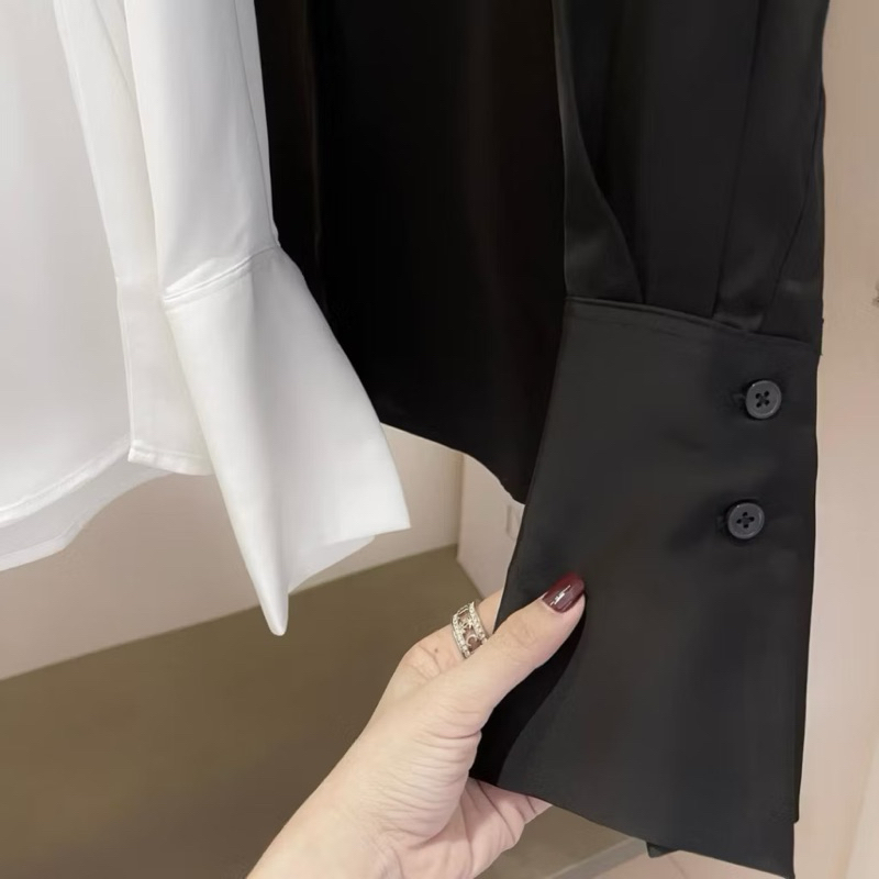 Áo sơ mi nữ Lụa Ngọc, áo sơ mi lụa trơn tay dài suông rộng ống tay loe | BigBuy360 - bigbuy360.vn