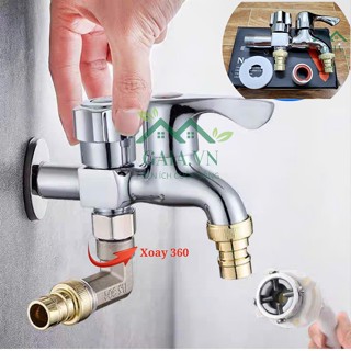 Vòi nước 2 đầu đa năng độc lập không gỉ, vòi cấp nước máy giặt, vòi ống nước, sen tắm, vòi nước 2 đầu chia độc lập