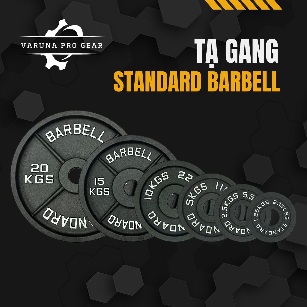 Tạ gang Standard Barbell - 01 bánh tạ gang tập gym, tập tạ đủ size 10kg - 15kg -20kg