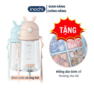 Bình nước cho bé nhựa Tritan có dây đeo, ống hút bình đựng nước học sinh inochi, tiện lợi cho bé trai bé gái
