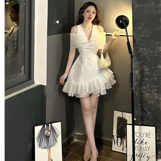 Váy Bigsize dự tiệc, Đầm thiết kế TRỄ VAI VOL TẦNG TẶNG CÀI ÁO LD0033 - CaThy Big Size