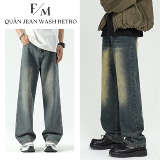 Quần Jean Nam Ống Suông Rộng Dáng BAGGY RETRO WASH Quần Jean Basic 2 Màu Xanh Đen Cạp Cao FOXYMAN