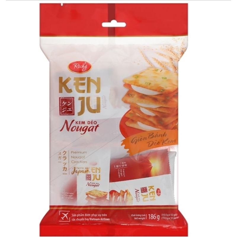 Bánh Kenju Richy kem dẻo kem sữa Nougat gói 186g