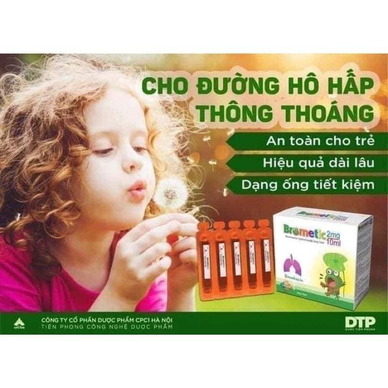 Siro loãng đờm, giảm ho - Ống uống long đờm đặc Brometic cho trẻ em và người lớn - Chiết xuất thiên nhiên - Ống 10ml