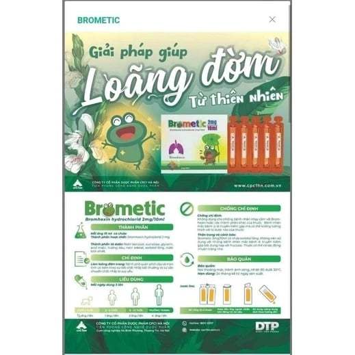 Siro loãng đờm, giảm ho - Ống uống long đờm đặc Brometic cho trẻ em và người lớn - Chiết xuất thiên nhiên - Ống 10ml