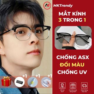 Kính đổi màu MKTRENDY gọng kim loại tròn nửa viền chống tia UV chống ánh sáng xanh nam nữ thời trang X12