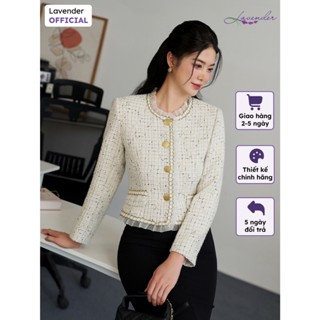 Áo dạ tweed nữ LAVENDER màu trắng kem phối zen cổ tròn phom ôm nhẹ gọn dáng và sang chảnh AT4073