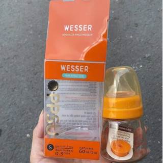 Bình sữa nhựa PPSU Wesser cho bé sơ sinh cổ hẹp dòng nhựa cao cấp 60ml có van chống sặc