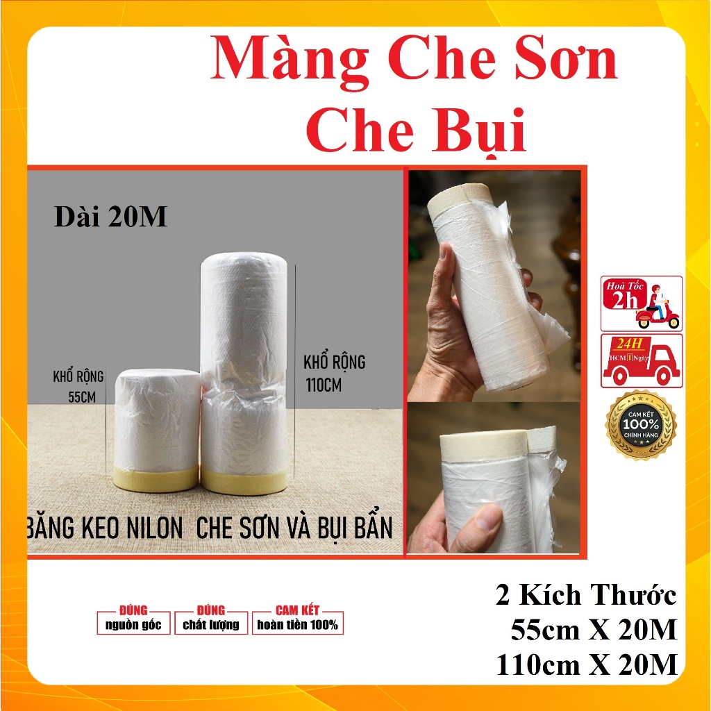Dài 20M Màng bọc nilon che bụi đa năng, Băng keo Nilon, Màng che sơn, che phủ, ngăn bụi, bọc hàng
