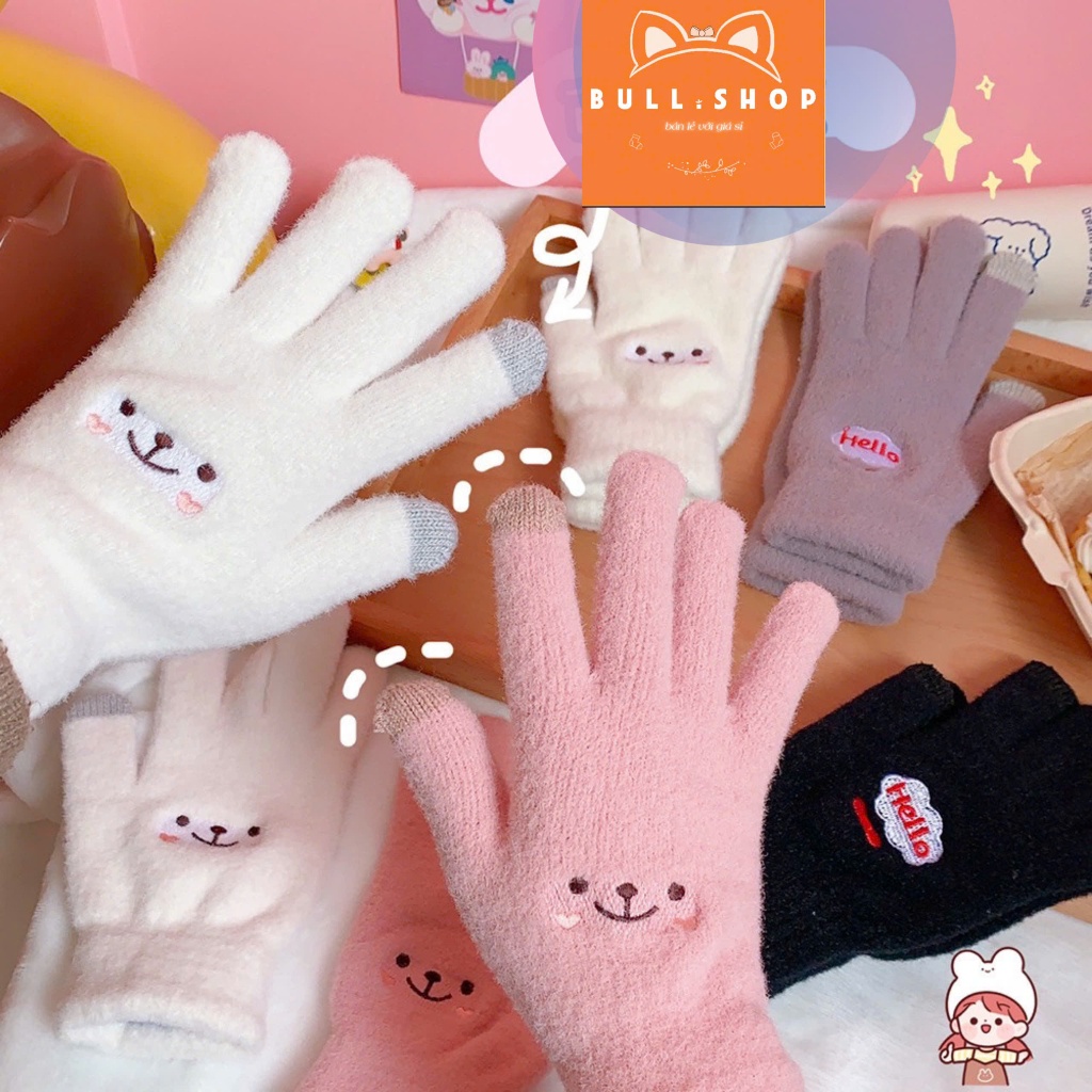 Gt25 Găng Tay Nữ Thêu Hình Icon Hello Dễ Thương Bull.shop