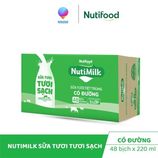 (Giao Hỏa Tốc HCM) Thùng 48 Bịch 220mL Sữa Tươi Tươi Sạch NutiMilk Không/ Có Đường/ Ít Đường -YOOSOO