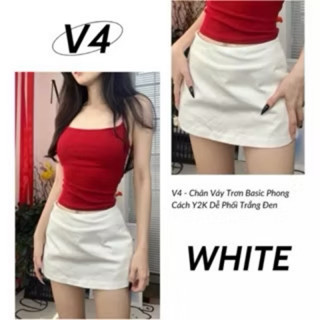 chân váy trơn phong cách y2k trắng đen ngắn chất kaki