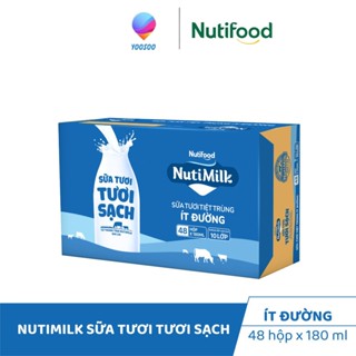 1 Thùng/48 Hộp 180/ 110mL - 48 Bịch 220ml NUTIMILK Sữa Tươi Tươi Sạch ít đường/ Có đường - YOOSOO