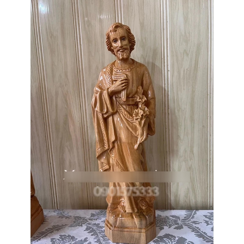Tượng Thánh Giuse Thợ Gỗ Pơmu Cao 40cm