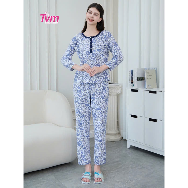 Bộ dài nữ tay dài B688 Tvm Luxury Homewear, chất liệu thun cotton