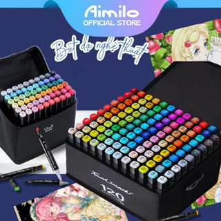 【Aimilo Bút Màu Marker Touch Bộ Full 24/36/48/80/120 Màu Sắc Đa Dạng - Màu Tô KÈM TÚI