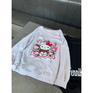 Áo sweater Hello Kitty Noel Có kèm gấu nỉ from rộng xám - đen Fennik.studio