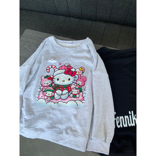 Áo sweater Hello Kitty Noel Có kèm gấu nỉ from rộng xám - đen Fennik.studio