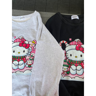 Áo sweater Hello Kitty Noel Có kèm gấu nỉ from rộng xám - đen Fennik.studio