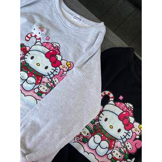 Áo sweater Hello Kitty Noel Có kèm gấu nỉ from rộng xám - đen Fennik.studio