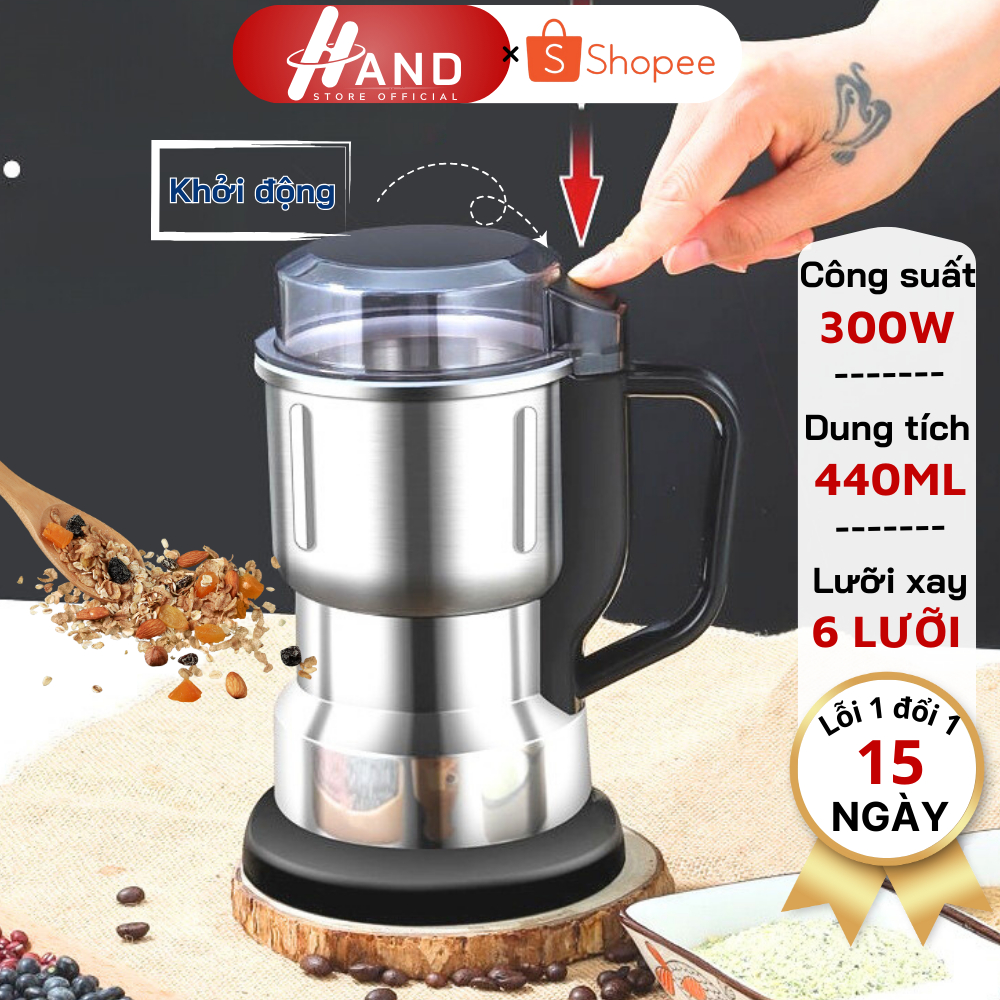 Máy Xay Hạt Khô, Xay Bột, Gia Vị Cà Phê Đa Năng, Công Suất 250W, 6 Lưỡi Dao Cực Bén, Chất Liệu Cối INOX