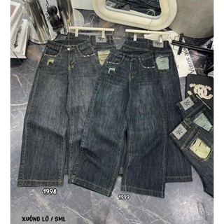 (SUÔNG LỞ) QUẦN JEAN NỮ SUÔNG LỞ ỐNG RỘNG CÀO TÚI SAU PHỐI TAG NƠ DÀI 93CM CẠP CAO TÔN DÁNG CHO NỮ KIM HẬU BOUTIQUE